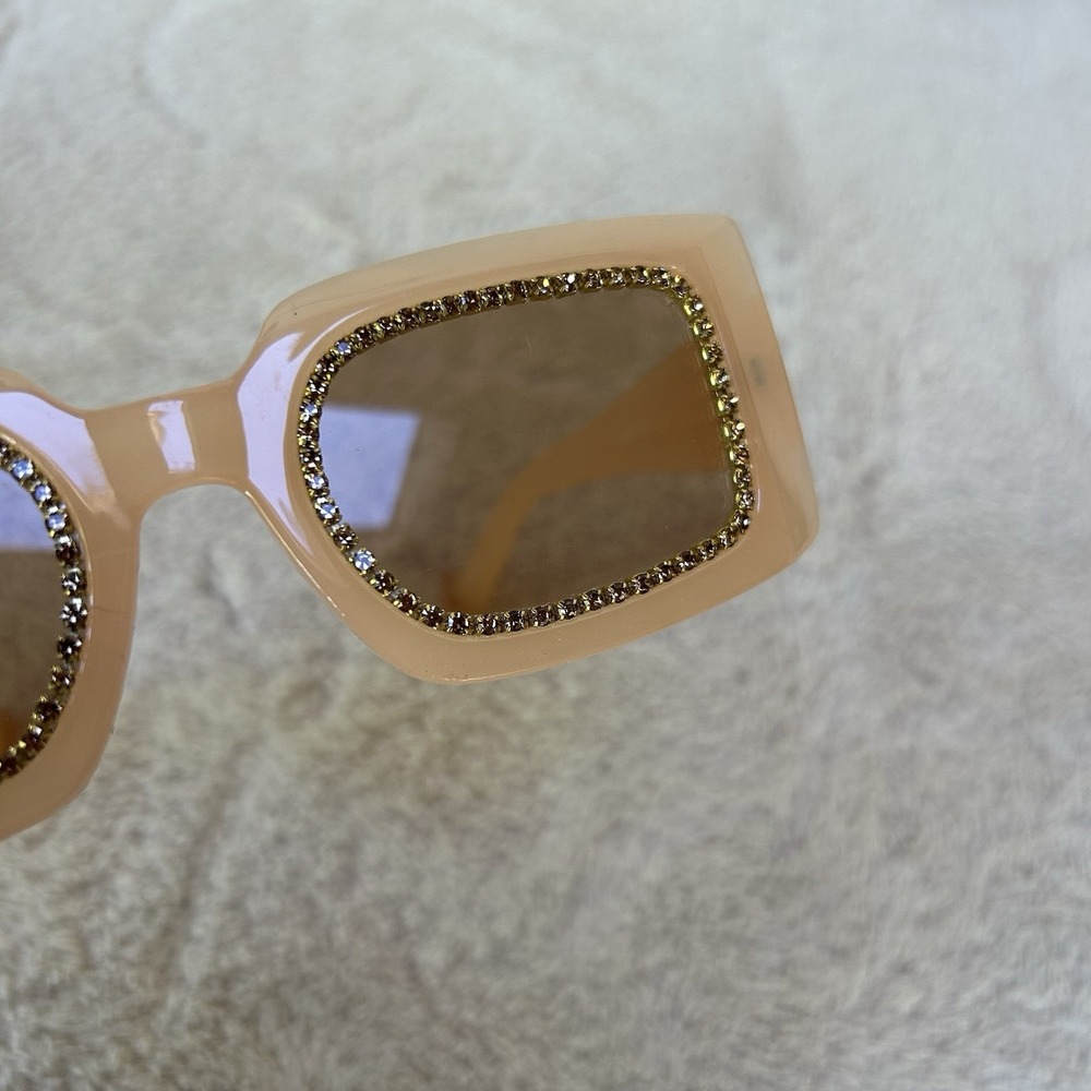 Free People Sofia Crystal Sunglasses Rectangle Thick Frame LightSand NWT Soldout - Picture 6 of 6